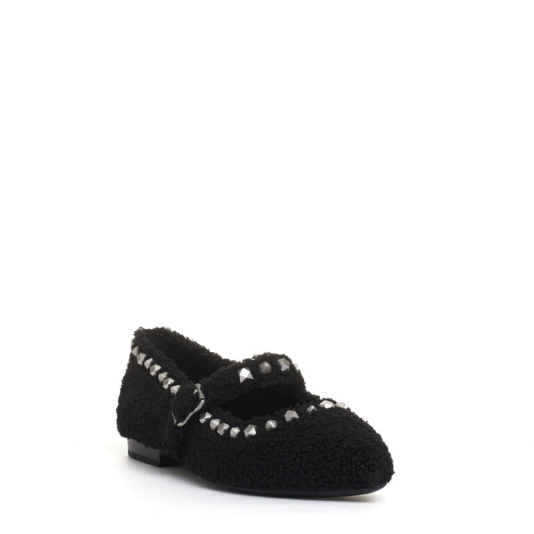 Sorelle Perego ballerina ecofur nero con cinturino e borchie Promozione Limitata