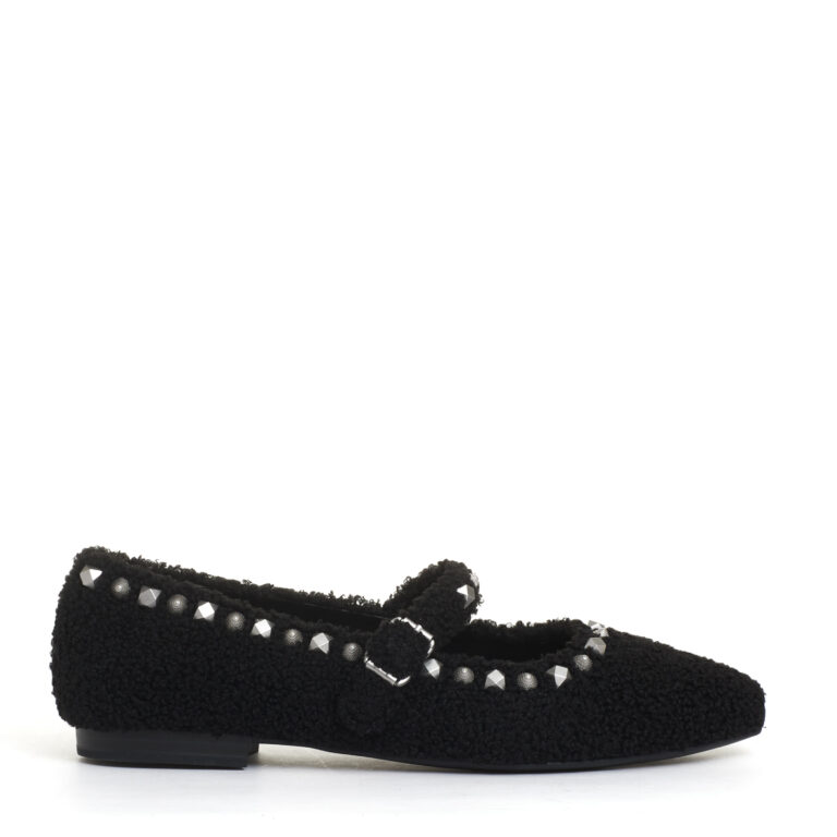 Sorelle Perego ballerina ecofur nero con cinturino e borchie Promozione Limitata