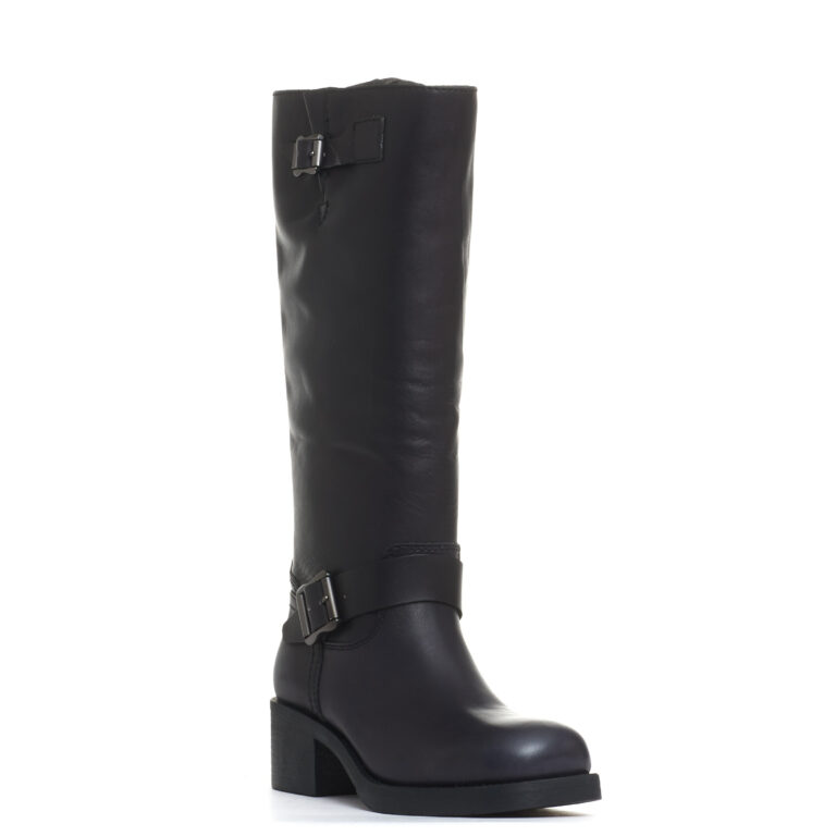 Sorelle Perego stivale biker tacco 40 mm fibbie nero Saldi
