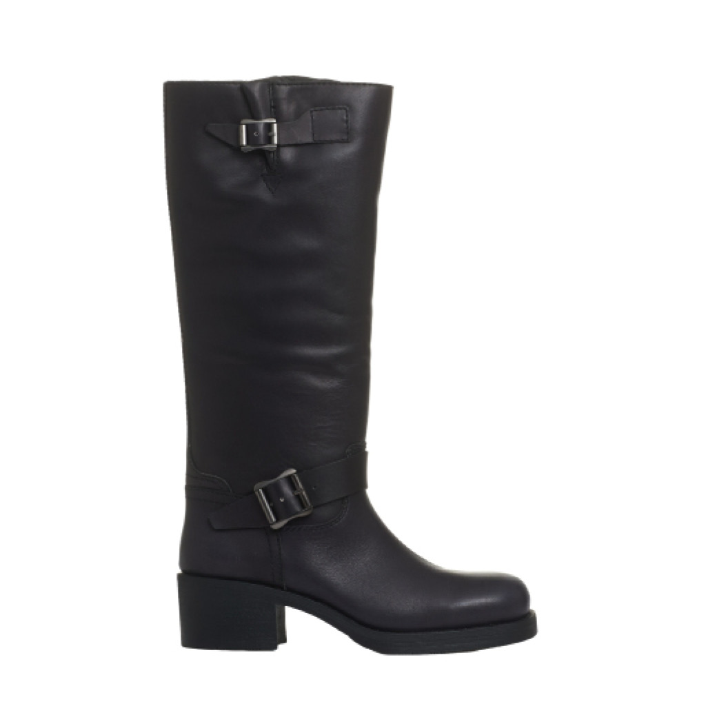 Sorelle Perego stivale biker tacco 40 mm fibbie nero Saldi
