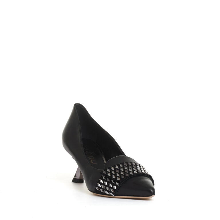 Sorelle Perego pump pelle nera con rombi tacco 55 mm Vendite Flash
