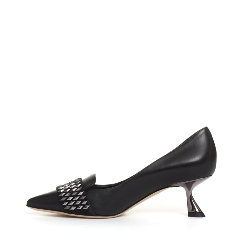Sorelle Perego pump pelle nera con rombi tacco 55 mm Vendite Flash