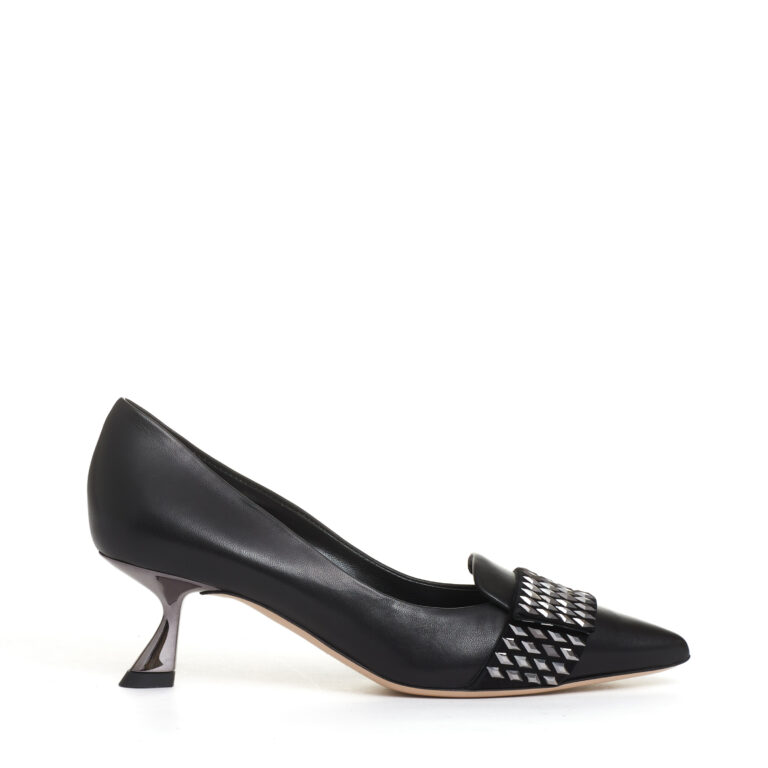 Sorelle Perego pump pelle nera con rombi tacco 55 mm Vendite Flash