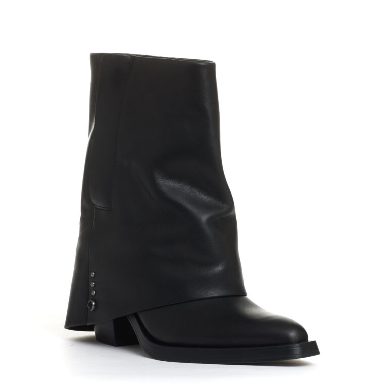 Sorelle Perego camperos con risvolto pelle nera tacco 60 mm In Saldo