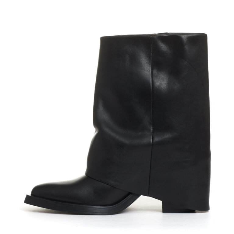 Sorelle Perego camperos con risvolto pelle nera tacco 60 mm In Saldo
