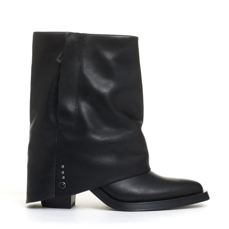 Sorelle Perego camperos con risvolto pelle nera tacco 60 mm In Saldo