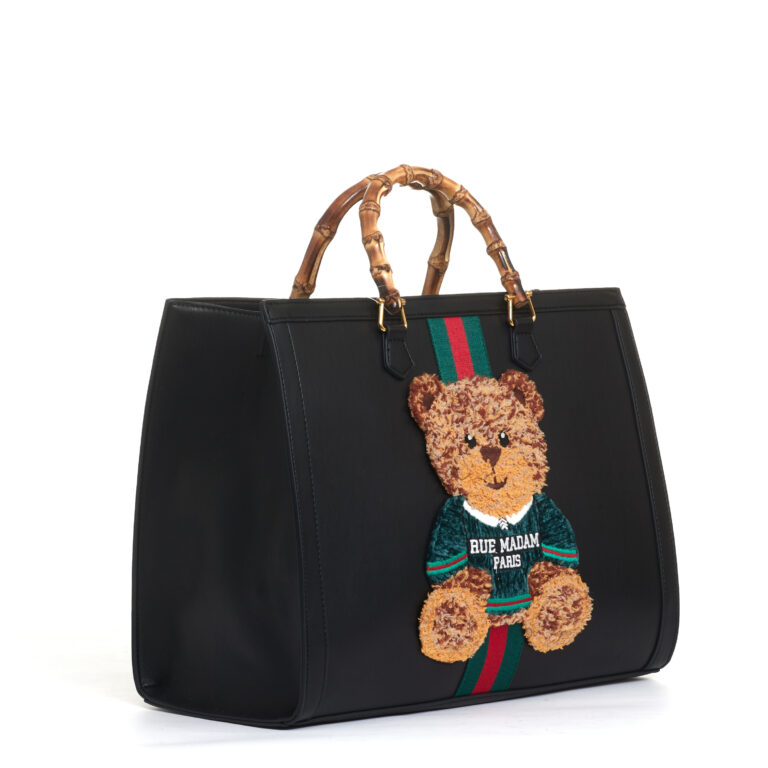 Sorelle Perego tote bag nera grande con Teddy e tracolla Nuova