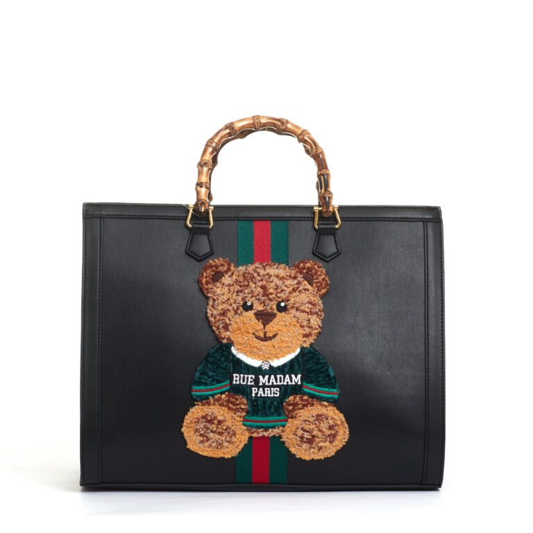 Sorelle Perego tote bag nera grande con Teddy e tracolla Nuova