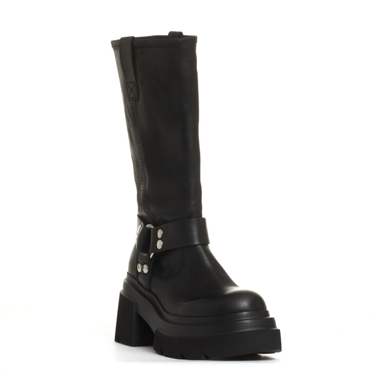 Sorelle Perego stivale biker pelle nera fondo grosso Nuovo