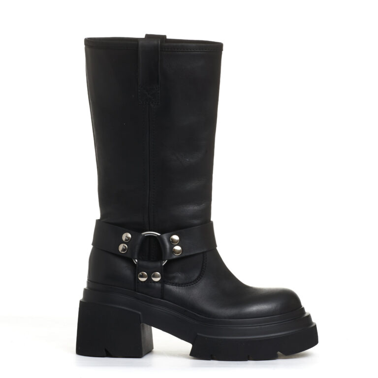 Sorelle Perego stivale biker pelle nera fondo grosso Nuovo