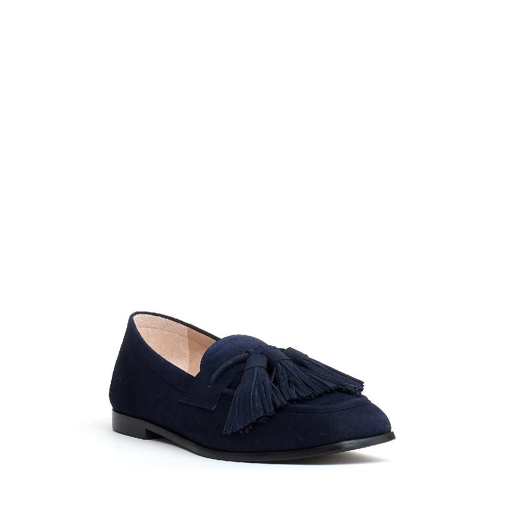 Sorelle Perego mocassino camoscio blu con fiocchetto Economico