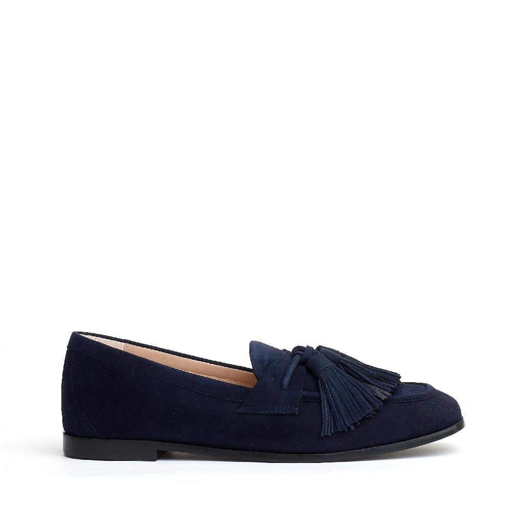 Sorelle Perego mocassino camoscio blu con fiocchetto Economico