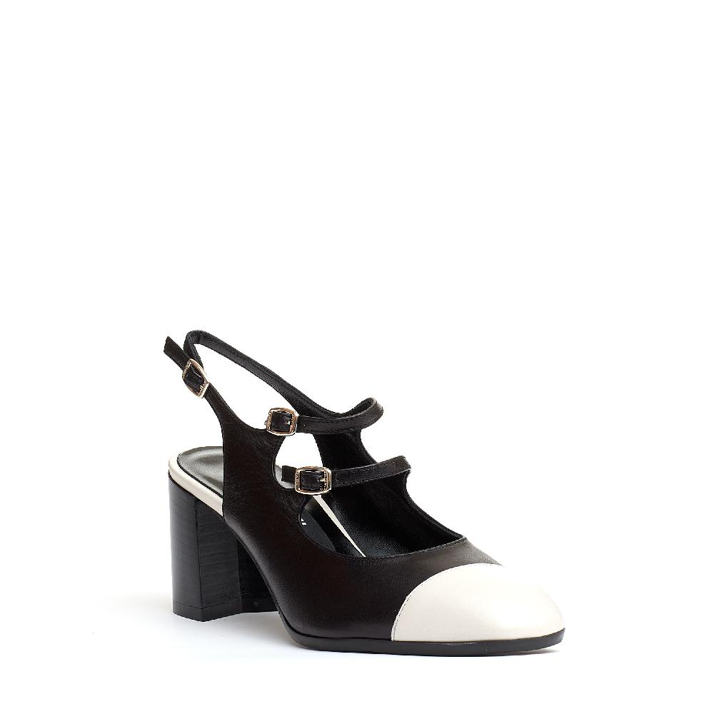 Sorelle Perego slingback cinturini nero e panna tacco 80 mm Nuova
