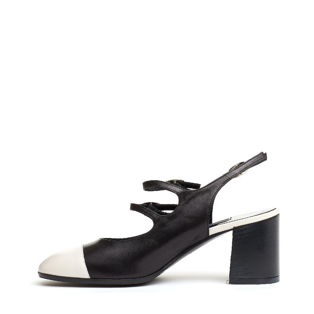 Sorelle Perego slingback cinturini nero e panna tacco 80 mm Nuova