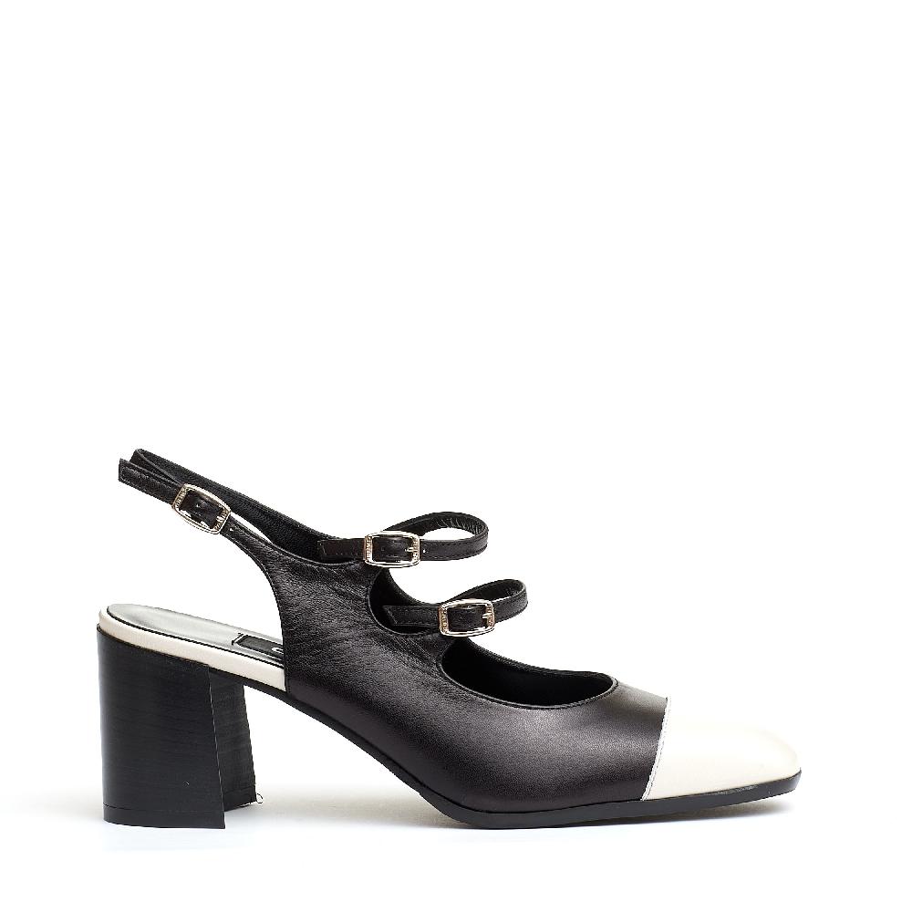 Sorelle Perego slingback cinturini nero e panna tacco 80 mm Nuova