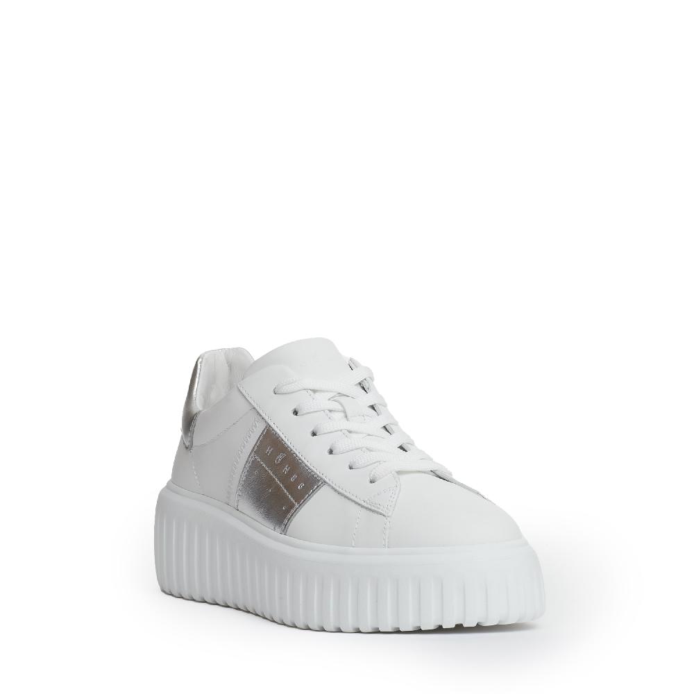 Sorelle Perego h stripes pelle bianco argento Vendita Calda