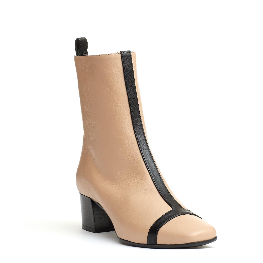 Sorelle Perego stivaletto pelle beige e nero tacco 40 mm Negozio