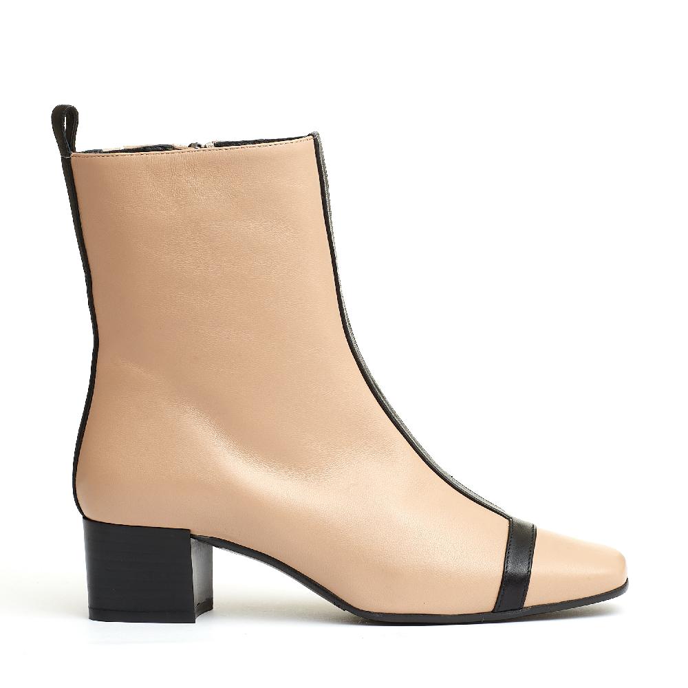 Sorelle Perego stivaletto pelle beige e nero tacco 40 mm Negozio