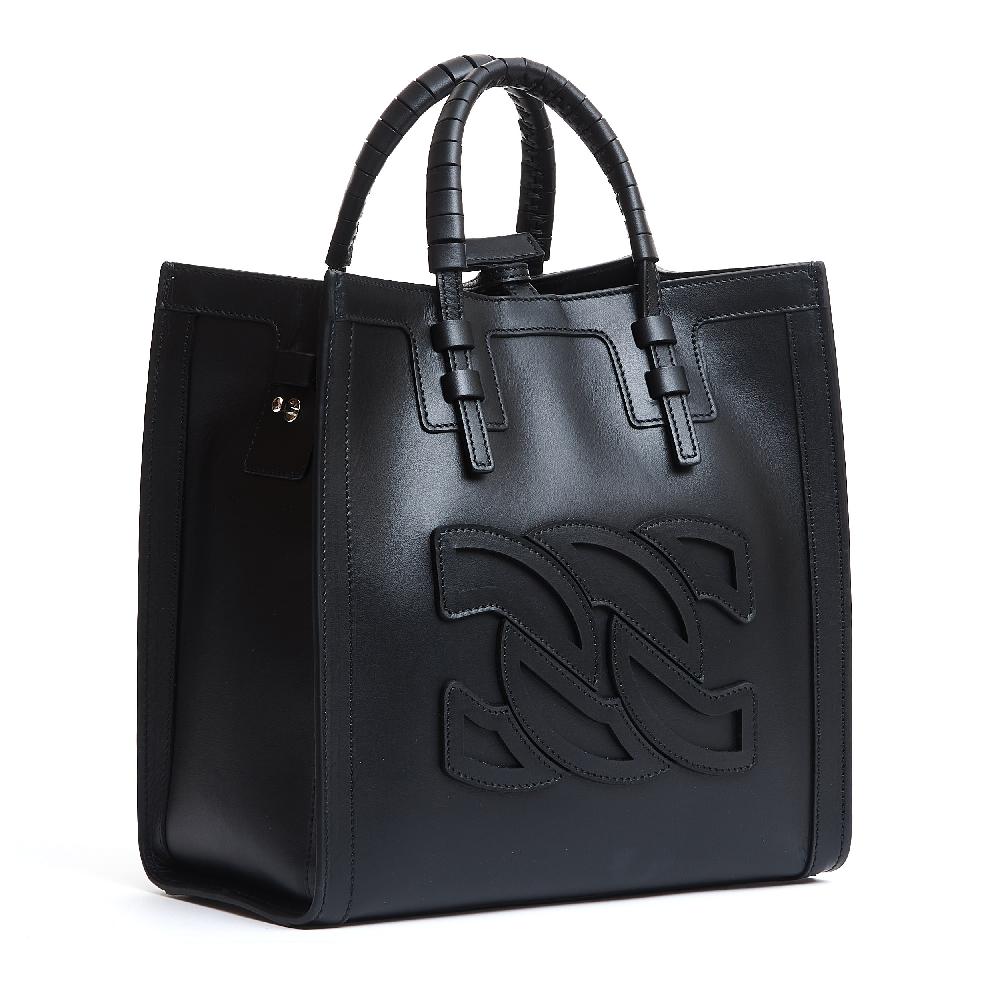 Sorelle Perego shopping piccola logo in pelle nera Nuova