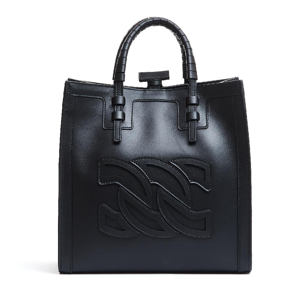 Sorelle Perego shopping piccola logo in pelle nera Nuova