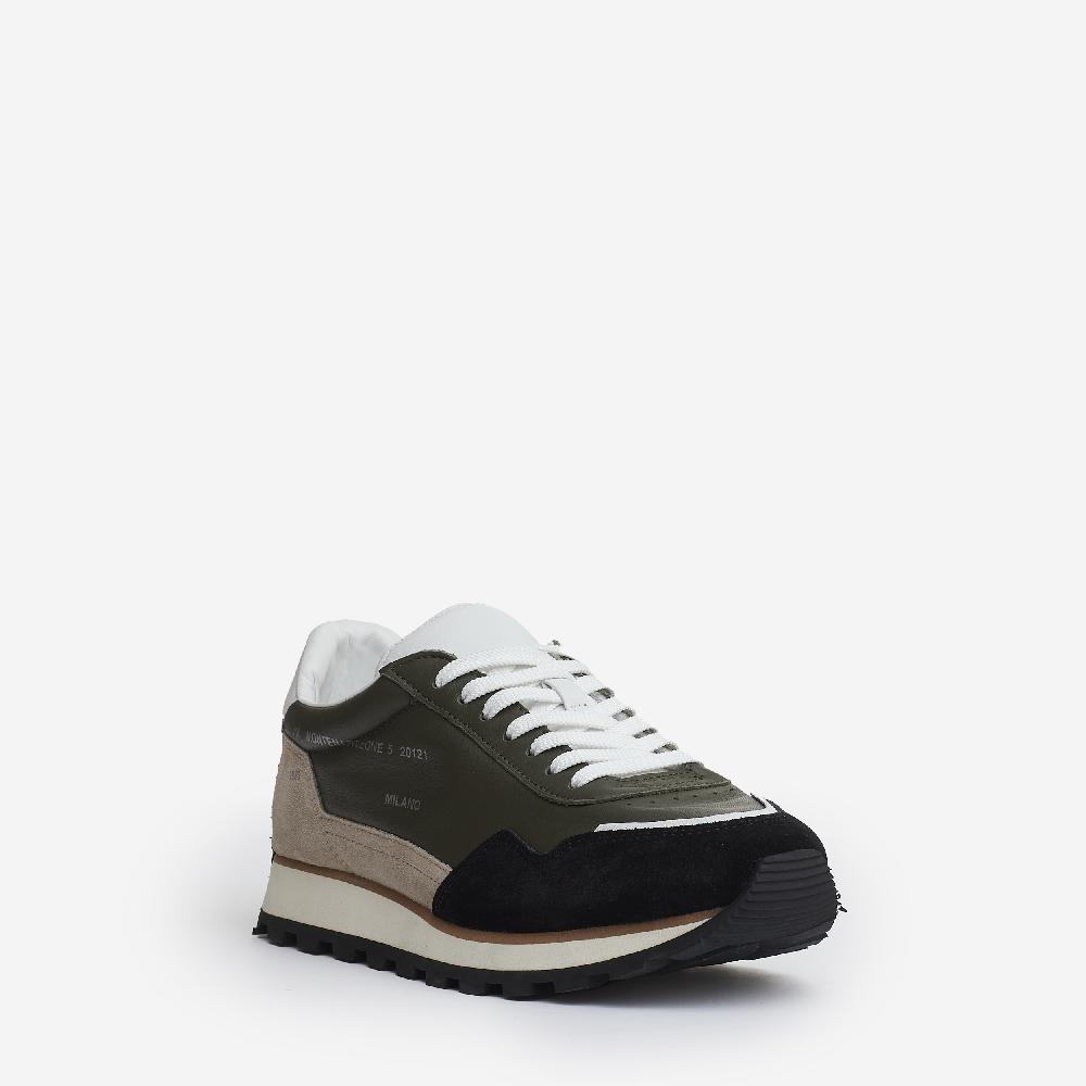Sorelle Perego running 86er pelle verde camoscio beige e nero Qualità