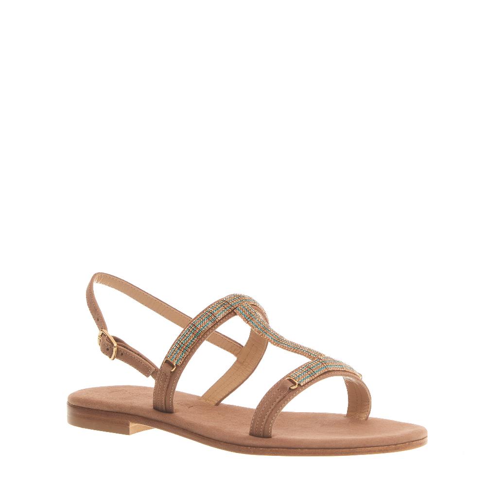 Sorelle Perego sandalo in camoscio beige con cristalli blu e rame Nuovo