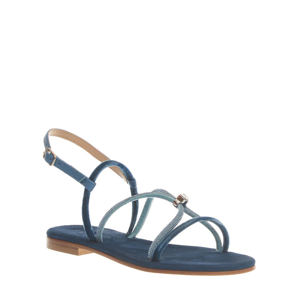 Sorelle Perego sandalo in velluto blu con microcristalli Spedizione Gratuita