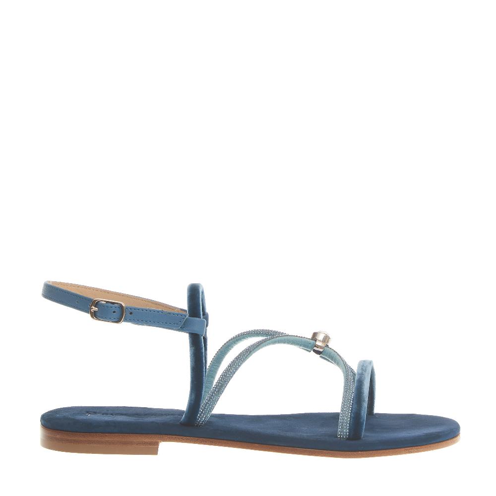 Sorelle Perego sandalo in velluto blu con microcristalli Spedizione Gratuita