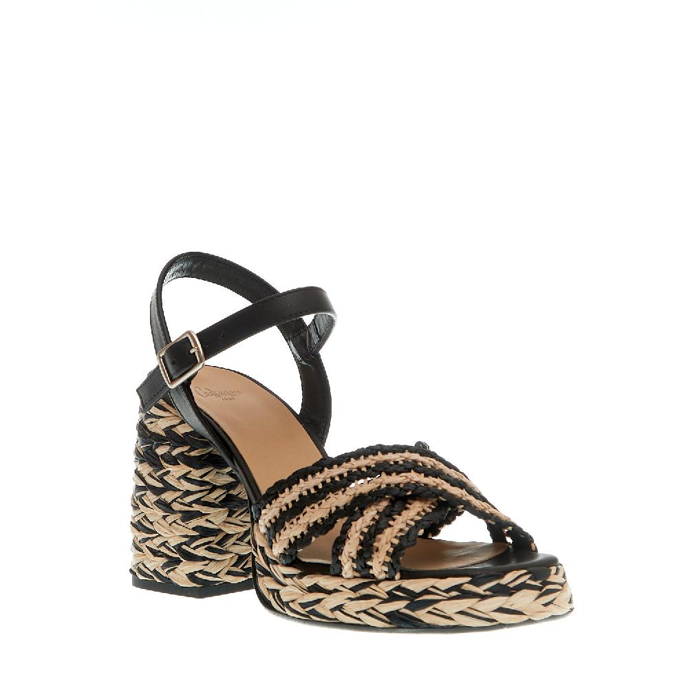 Sorelle Perego sandalo raffia beige e nero tacco 80 mm Online