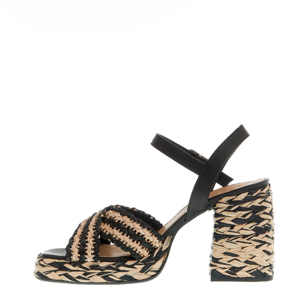 Sorelle Perego sandalo raffia beige e nero tacco 80 mm Online