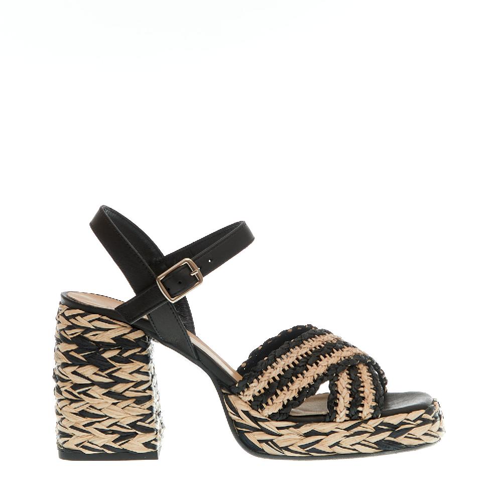 Sorelle Perego sandalo raffia beige e nero tacco 80 mm Online