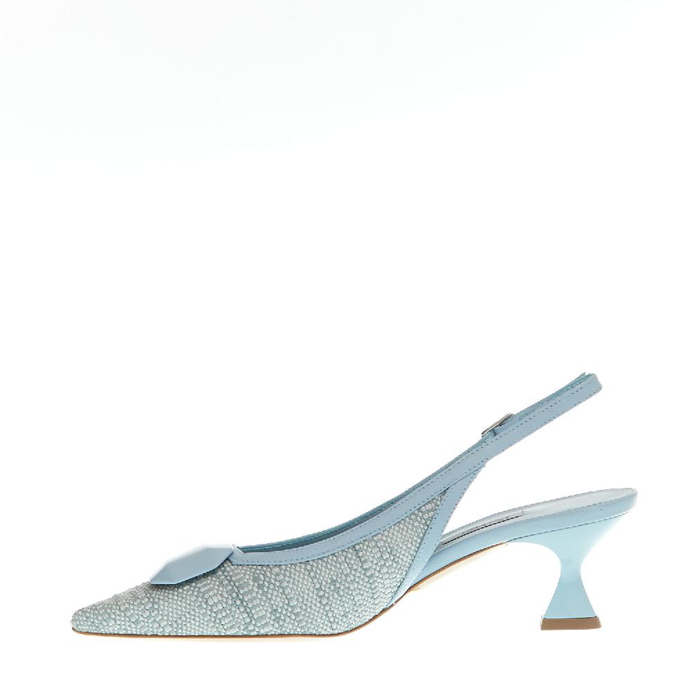 Sorelle Perego slingback tessuto azzurro tacco 55 mm 2025