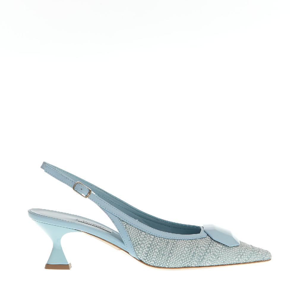 Sorelle Perego slingback tessuto azzurro tacco 55 mm 2025