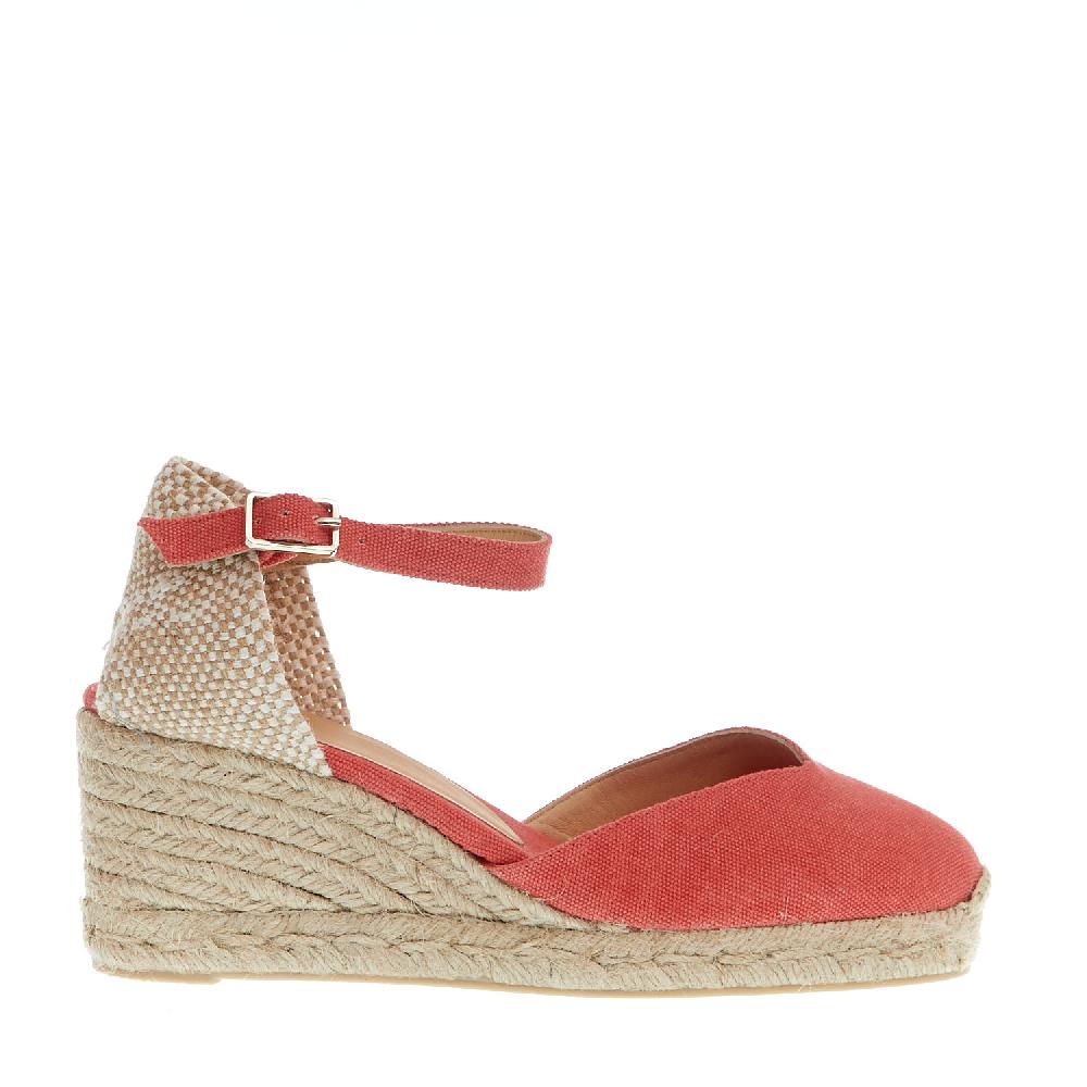 Sorelle Perego Espadrillas zeppa 70 mm tessuto fragola In Linea