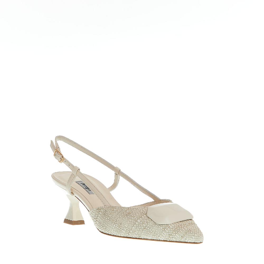 Sorelle Perego slingback tessuto beige tacco 55 mm Spedizione Gratuita