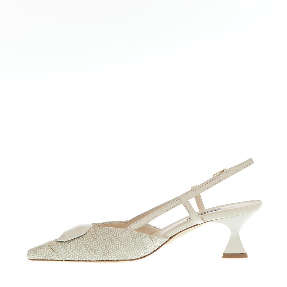 Sorelle Perego slingback tessuto beige tacco 55 mm Spedizione Gratuita