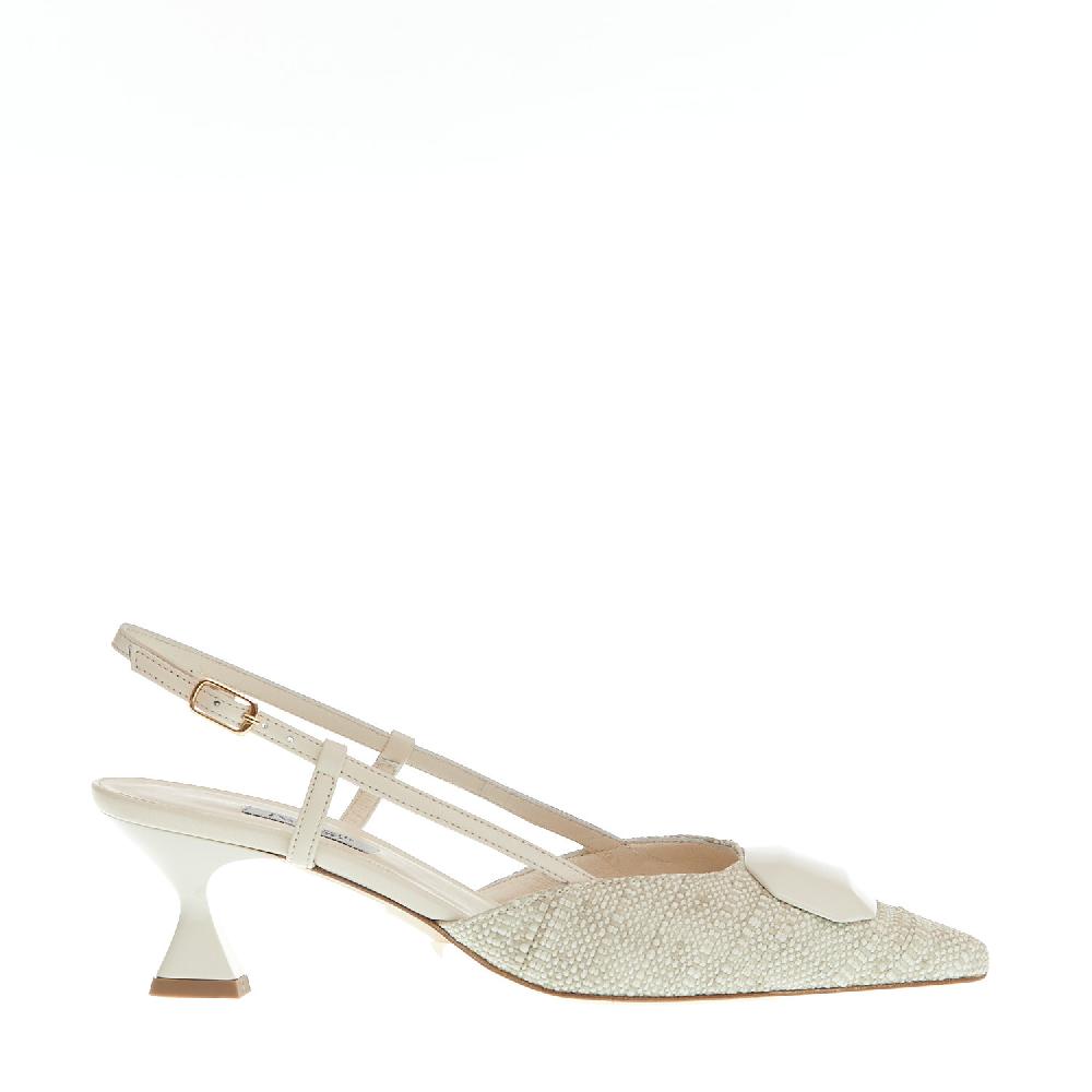 Sorelle Perego slingback tessuto beige tacco 55 mm Spedizione Gratuita