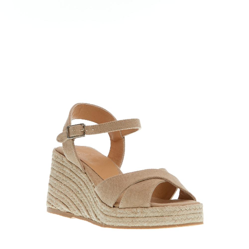 Sorelle Perego Espadrilla zeppa 80 mm incrocio tessuto beige Vendita Economica