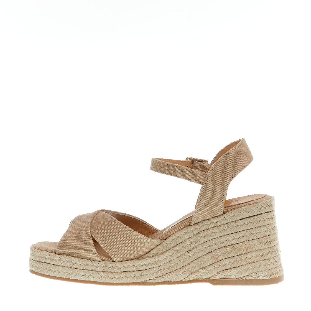 Sorelle Perego Espadrilla zeppa 80 mm incrocio tessuto beige Vendita Economica