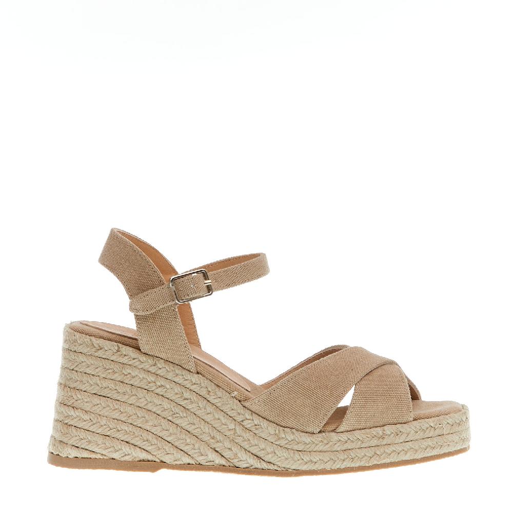 Sorelle Perego Espadrilla zeppa 80 mm incrocio tessuto beige Vendita Economica
