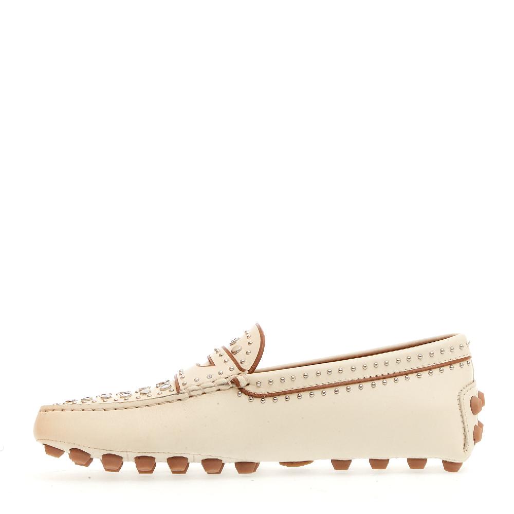 Sorelle Perego mocassino in pelle bianco con borchie Fino Al -60%