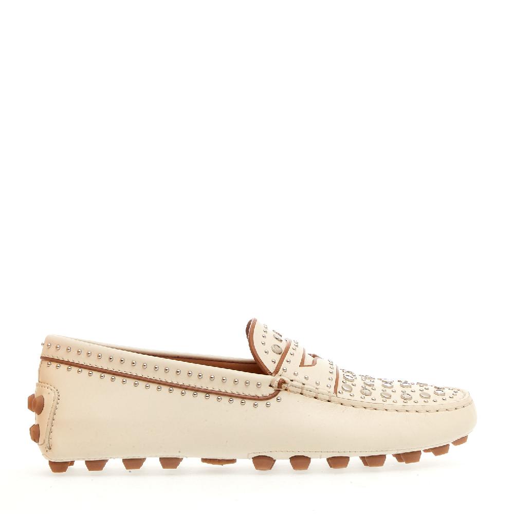 Sorelle Perego mocassino in pelle bianco con borchie Fino Al -60%