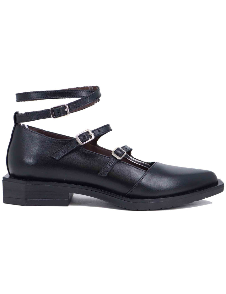 Spatarella Ballerine donna in pelle nera con lacci alla caviglia Negozio