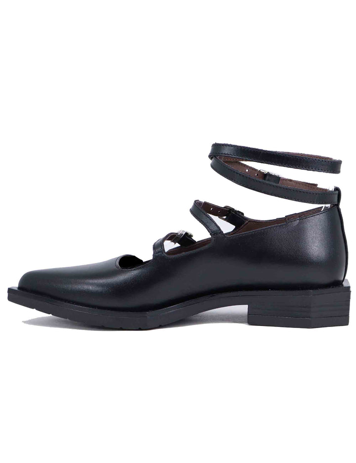 Spatarella Ballerine donna in pelle nera con lacci alla caviglia Negozio