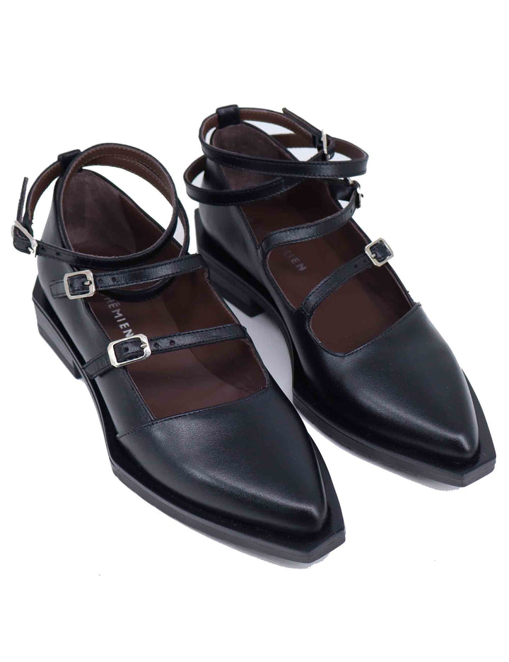 Spatarella Ballerine donna in pelle nera con lacci alla caviglia Negozio