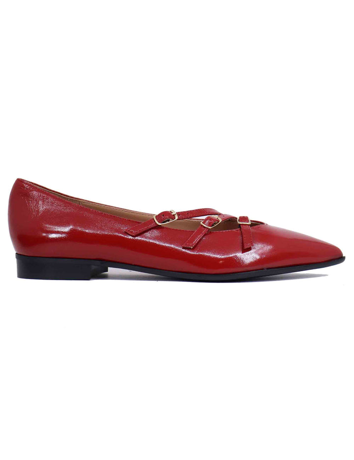 Spatarella Ballerine donna in pelle rossa con doppio cinturino In Saldo