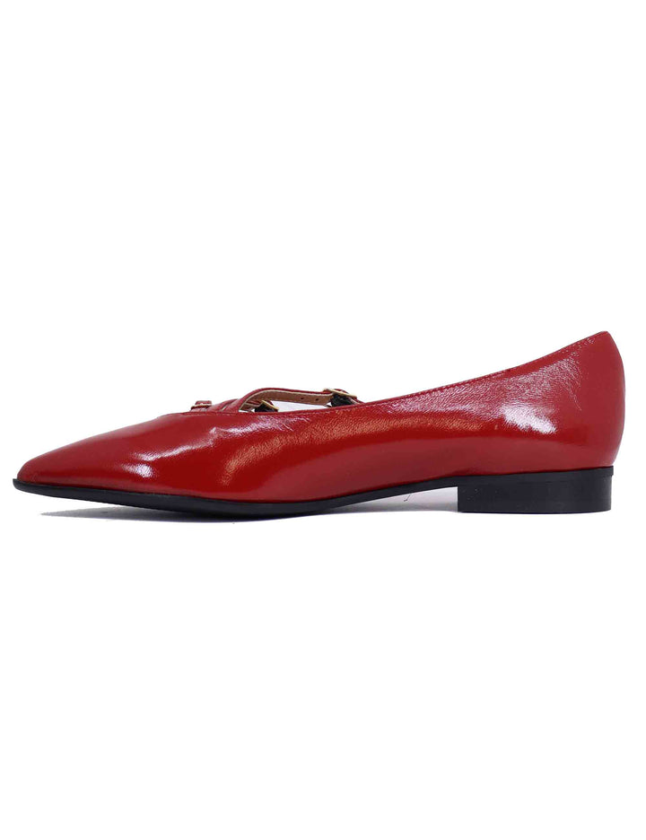 Spatarella Ballerine donna in pelle rossa con doppio cinturino In Saldo