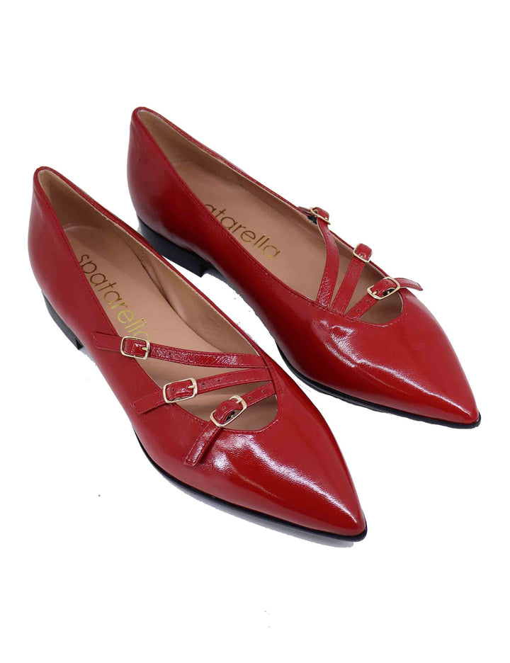 Spatarella Ballerine donna in pelle rossa con doppio cinturino In Saldo