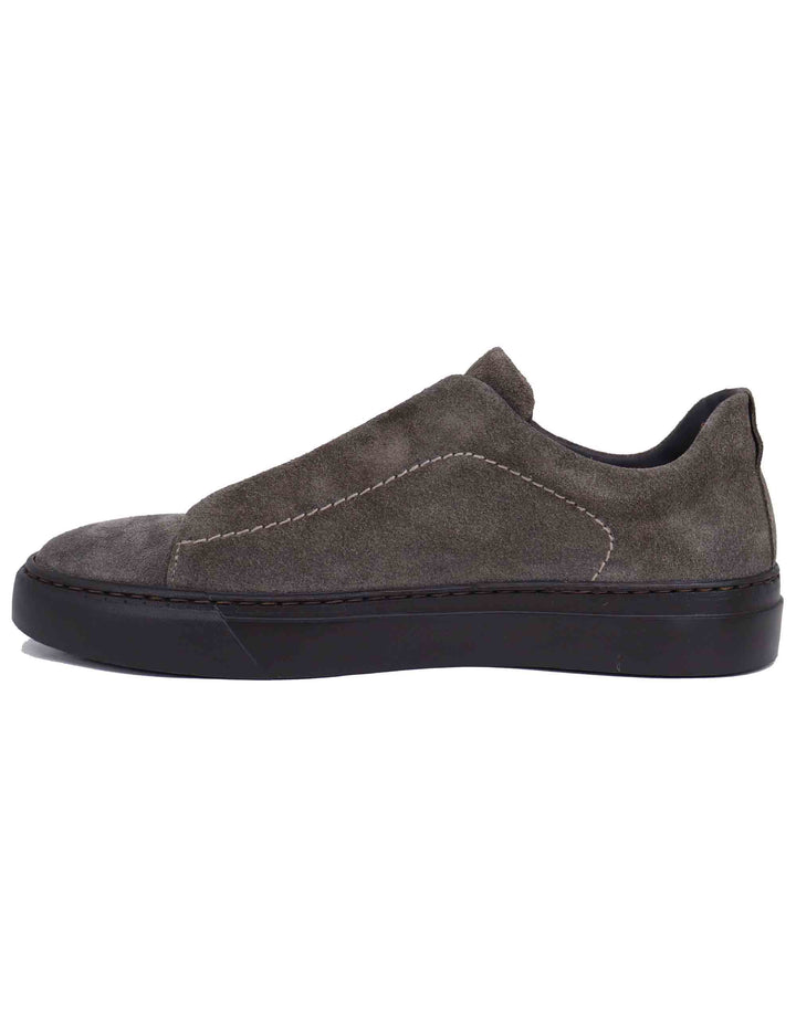 Spatarella Sneakers uomo in camoscio grigio con elastici Moda