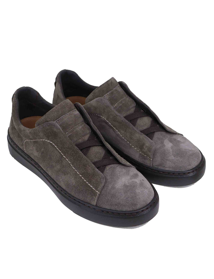 Spatarella Sneakers uomo in camoscio grigio con elastici Moda